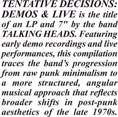 Talking Heads “Tentative Decisions: Demos & Live" LP (RSDBF 2025)